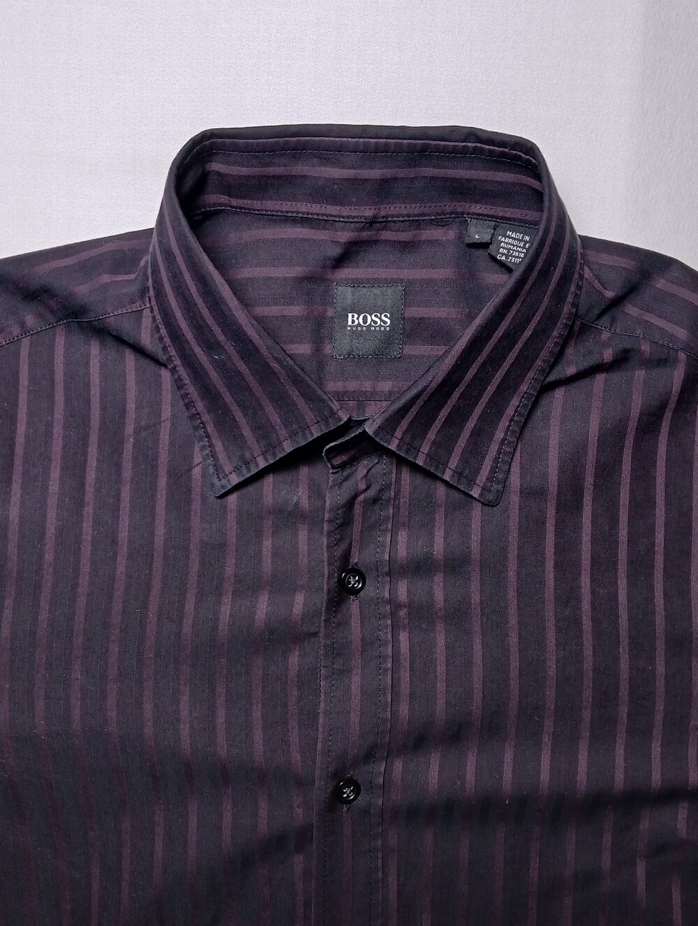 Hugo Boss Mens Vertical Striped Button Up Shirt Large Black Purple